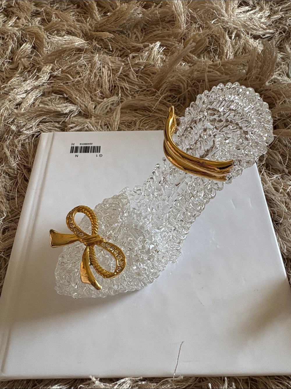 Crystal Clear Bow Hair Clip with Gold Accent - Women Accessories